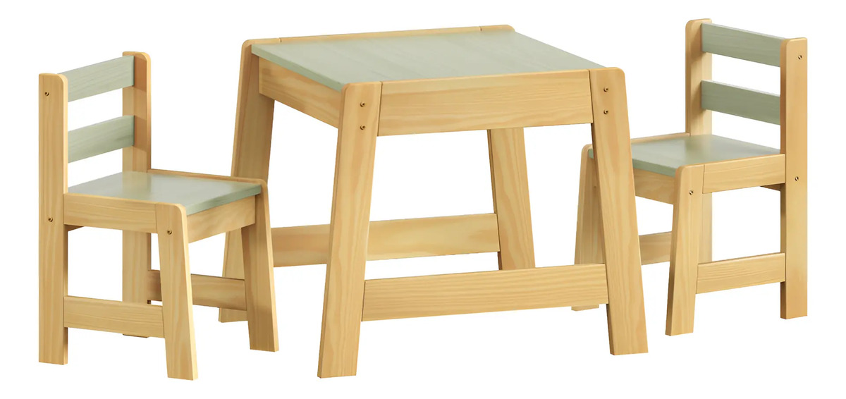Conjunto Mesa Mesinha 2 Cadeiras Infantil 100% Madeira Maciça 1