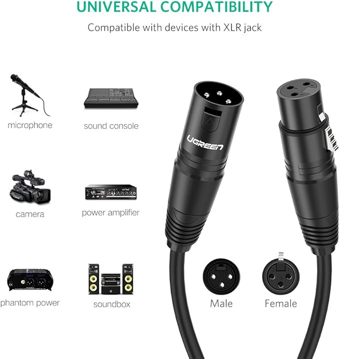 Cabo XLR Ugreen Macho/Fêmea para Microfone 1 Metro 3