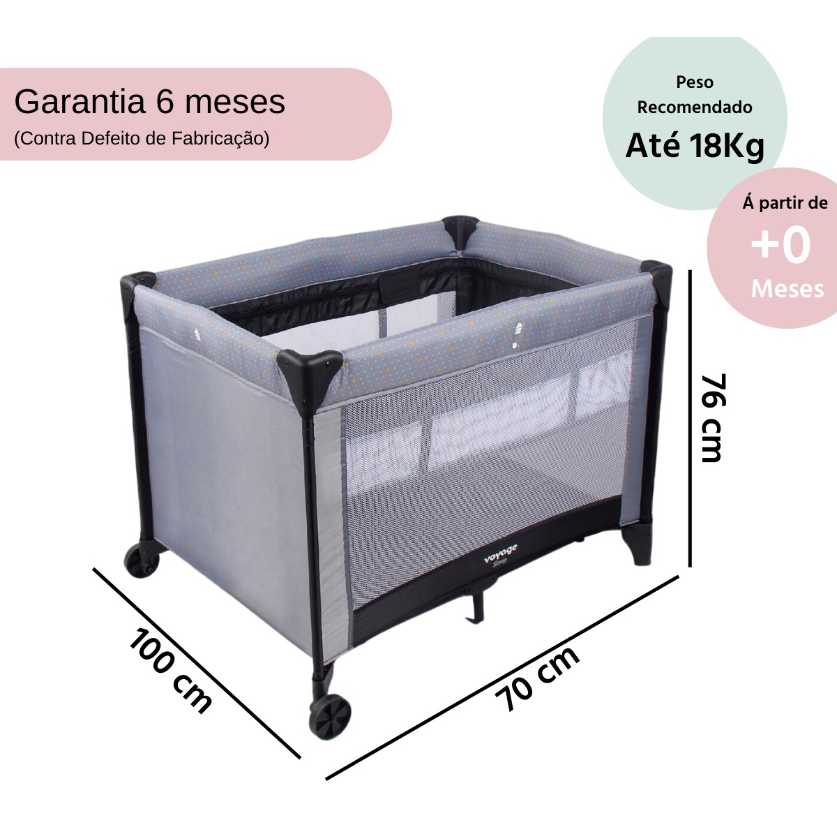 Berço Portátil Sleep – 2 Alturas, Mosquiteiro e Bolsa Lateral 3