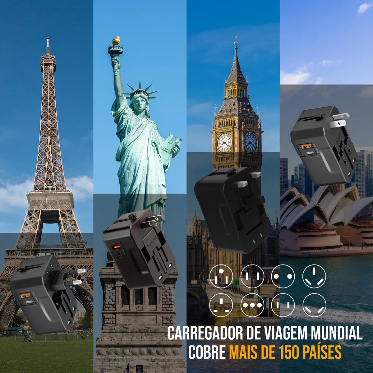Gshield Adaptador Universal de Tomada para Viagem Internacional 2