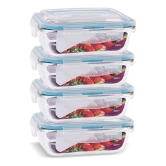Kit 4 Potes de Vidro Retangular com Tampa Hermética 640 ml