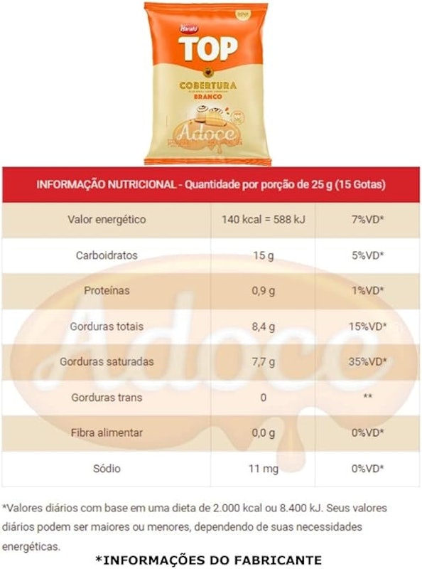 Cobertura TOP Sabor Chocolate Branco em Gotas 2
