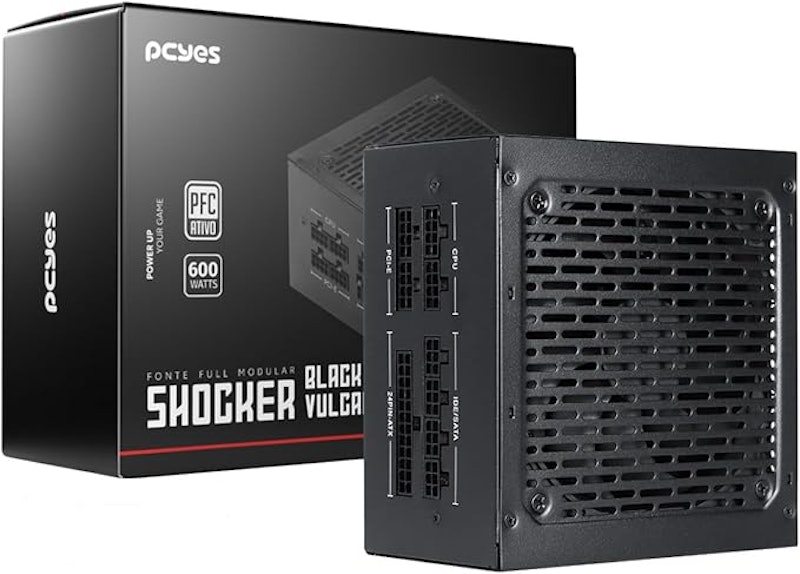 Fonte PCYES Gamer Shocker 600 W Full Modular 80Plus Black Vulcan 1