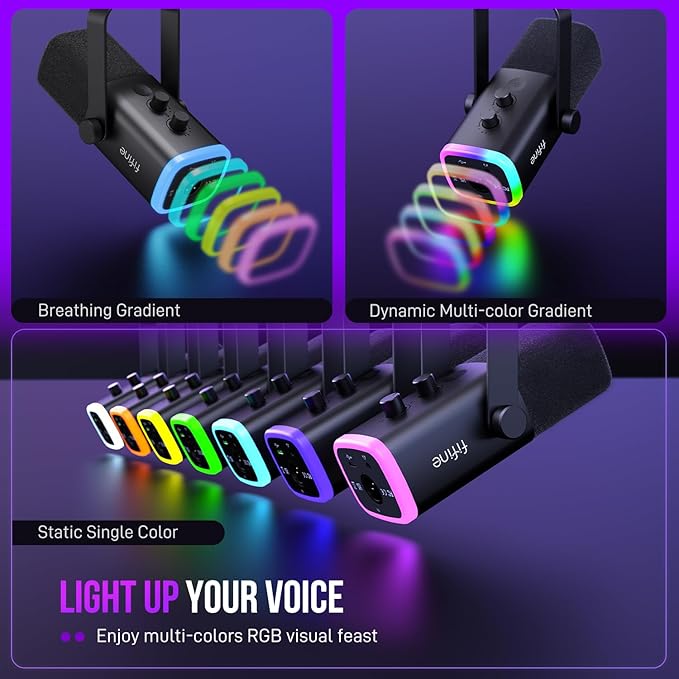 Microfone Dinâmico Fifine AmpliGame AM8 USB/XLR com RGB 5