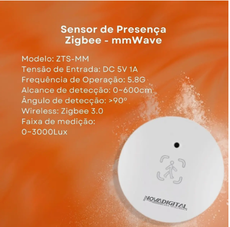 Sensor de Presença Humana para Parede Zigbee mmWave 3