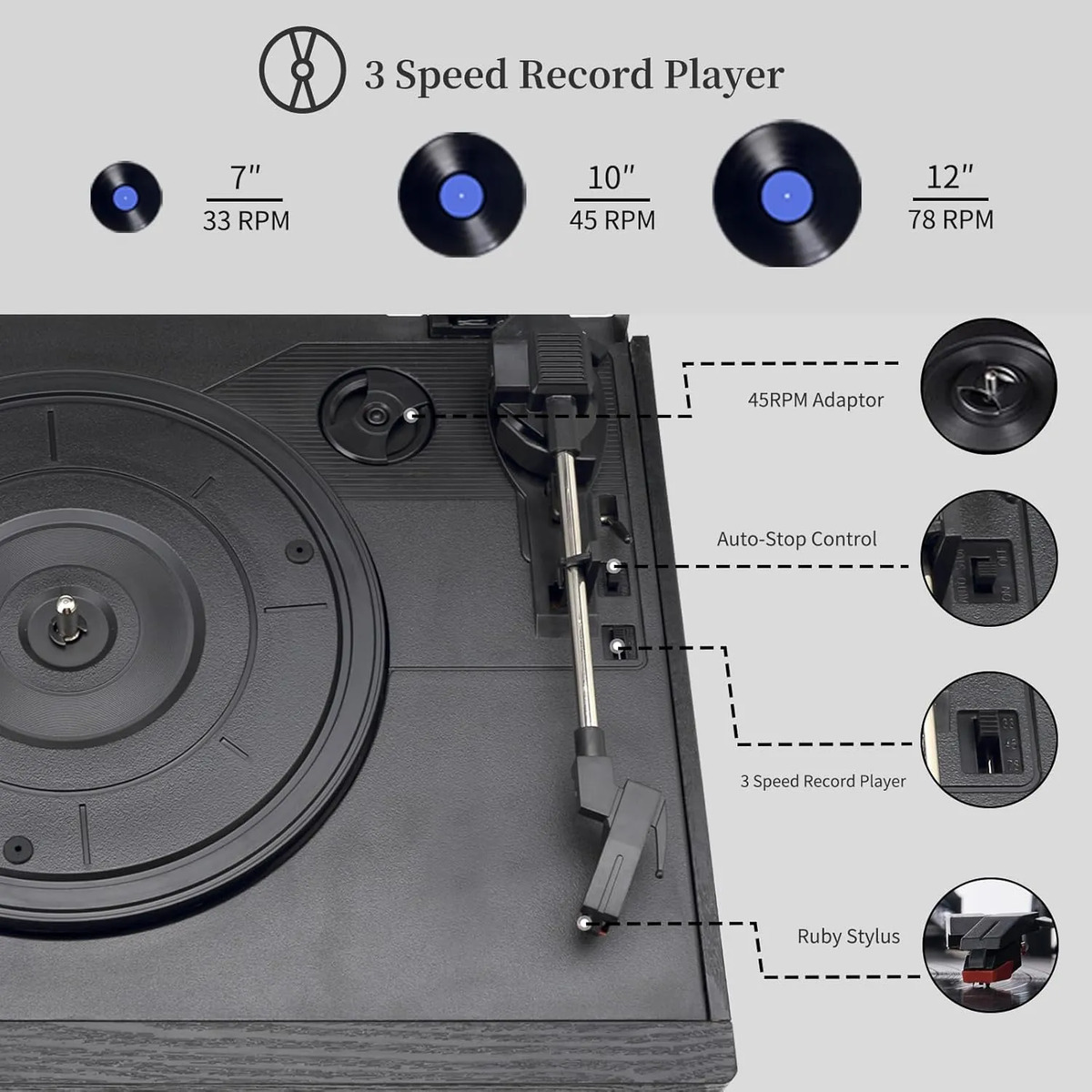 Toca-Discos Vintage 9 em 1 T408 4
