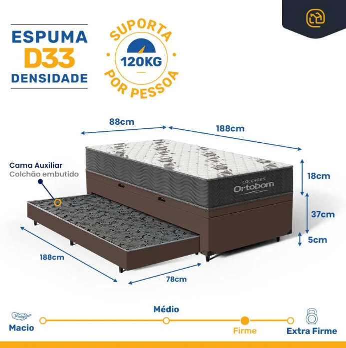 Bicama Box Baú com Colchão Espuma D33 4