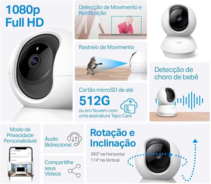 Câmera Wi-Fi de Segurança Residencial Pan/Tilt 2