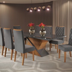 Mesa de Jantar Retangular 200 x 90 Noble com 8 Cadeiras Iza