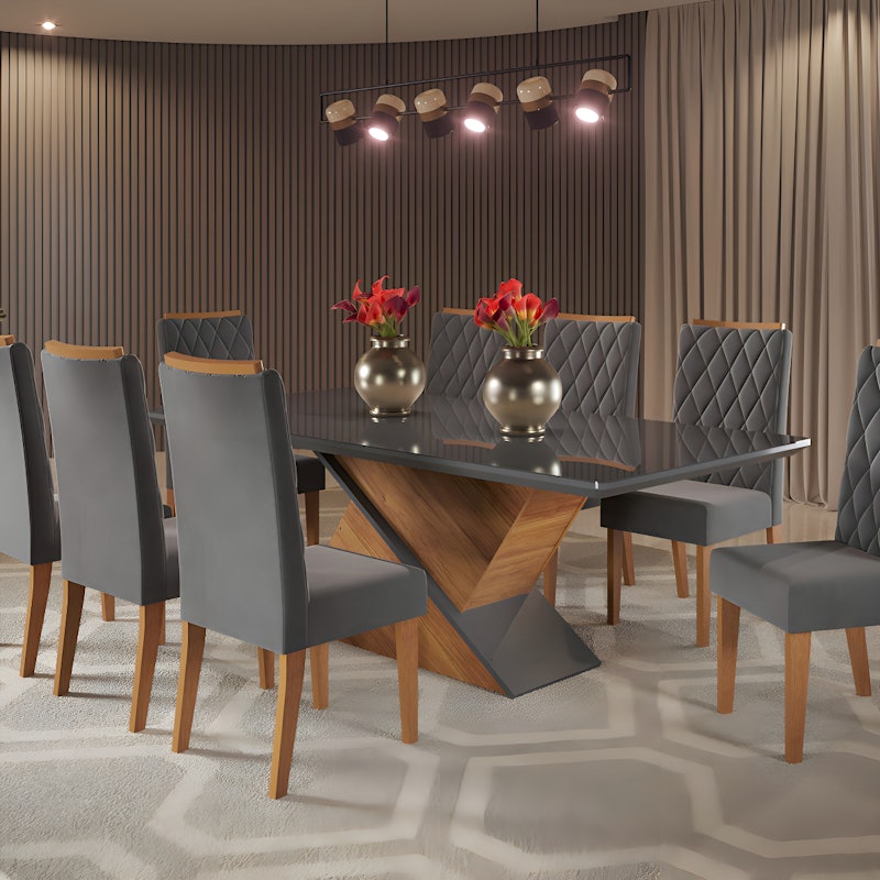 Mesa de Jantar Retangular 200 x 90 Noble com 8 Cadeiras Iza 1