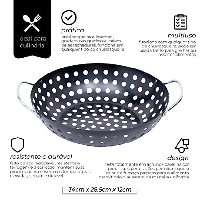 Grelha de Churrasco Redonda Wok Perfurada 4