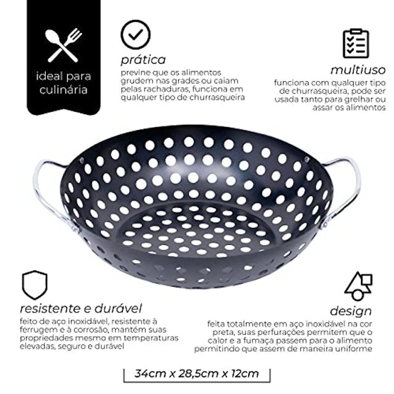 Grelha de Churrasco Redonda Wok Perfurada 4