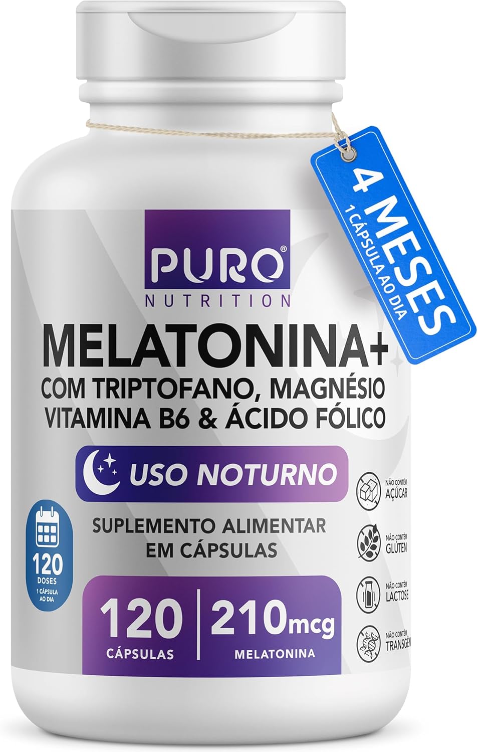 MELATONINA + 210 mcg com Triptofano, Magnésio, Ácido Fólico e Vitamina B6 1