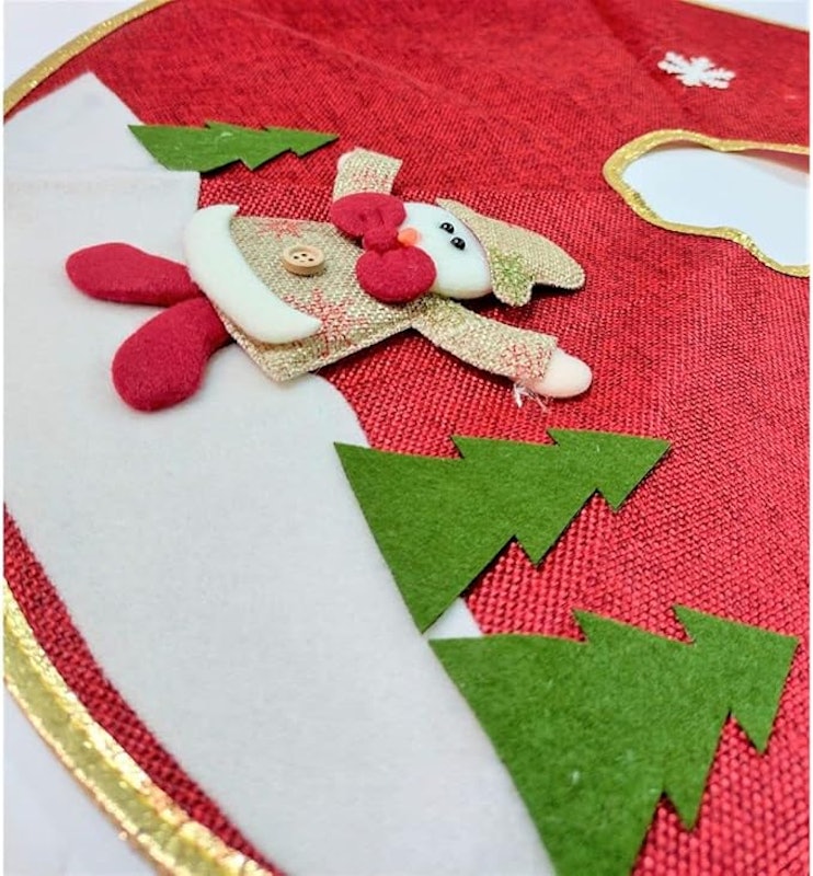 Saia para Árvore de Natal Decorada Vermelha Boneco de Neve Ski 2