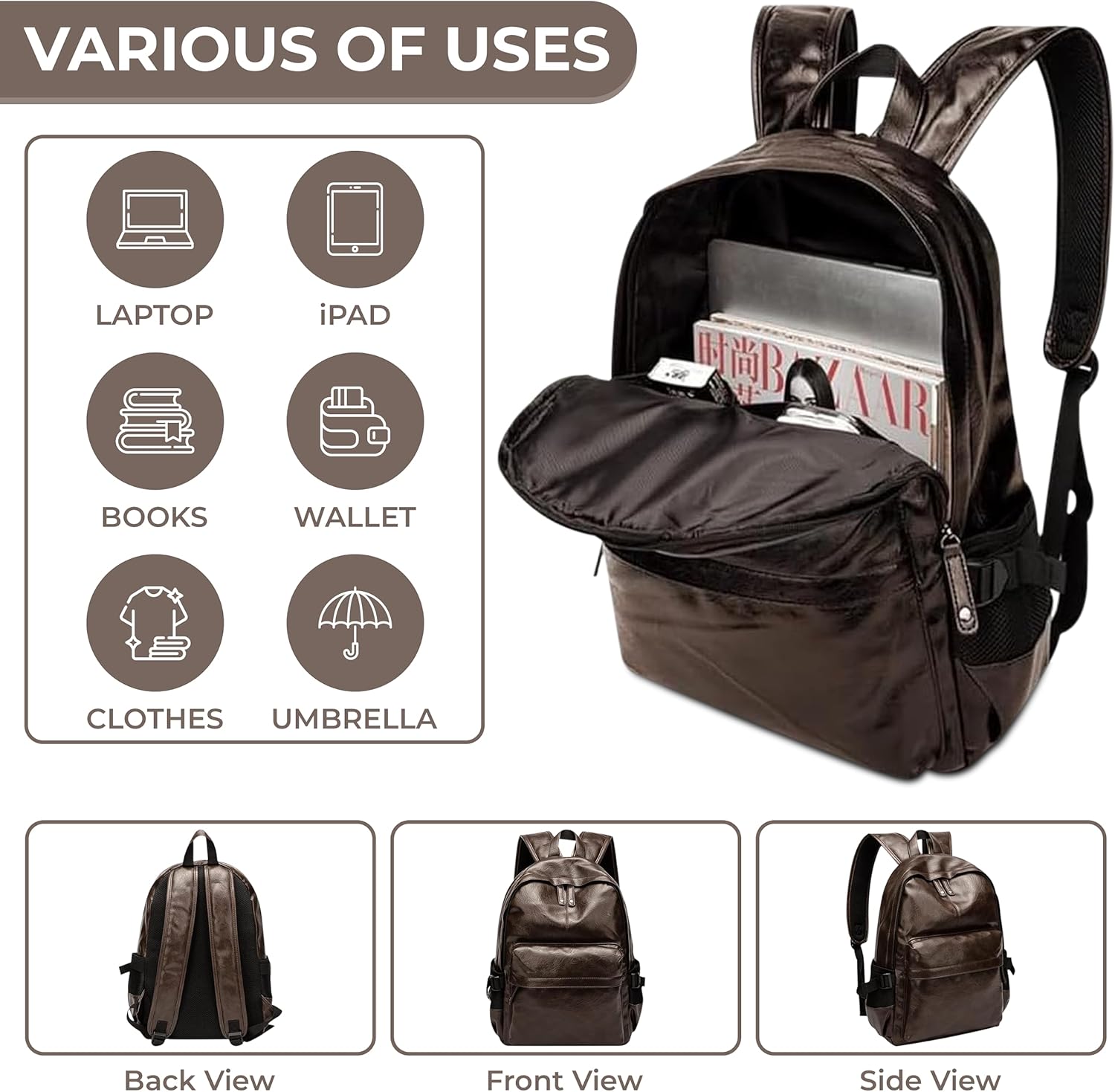 Mochila Executiva Couro Vintage Notebook Multifuncional 4