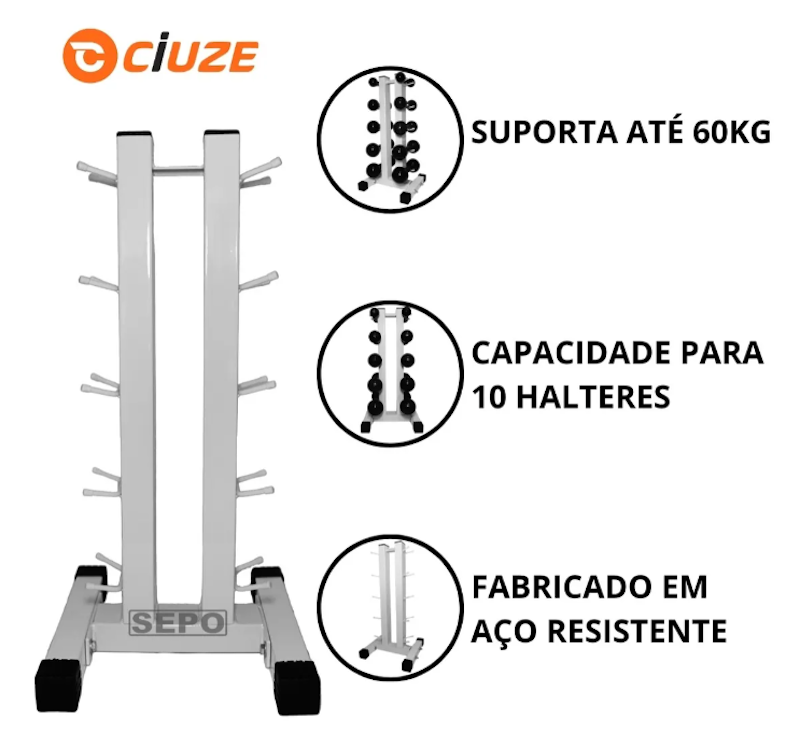 Suporte para 10 Halteres de Chão Branco 2