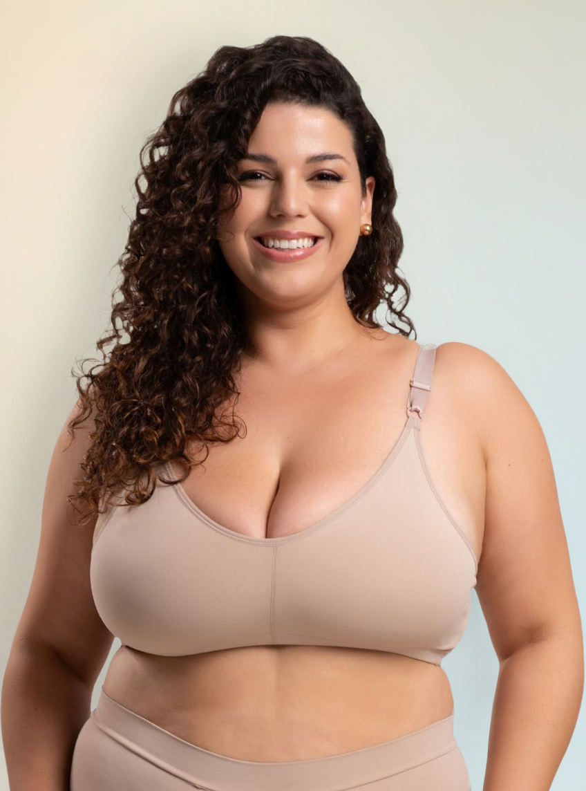Sutiã Pós-Mastectomia Plus Size para Usar com Prótese Microfibra Bege 1