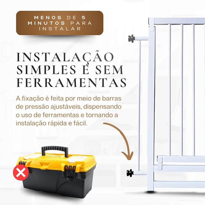 Portão Grade para Pets e Crianças Reforçado 120 até 124 cm Linha Premium Preto 5