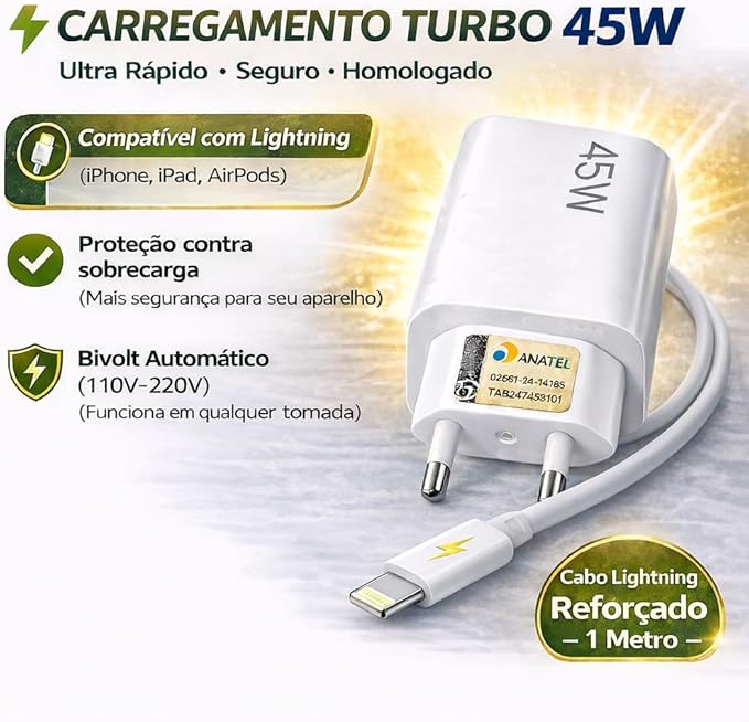 Kit Carregador Turbo 45 W com Cabo Lightning 4