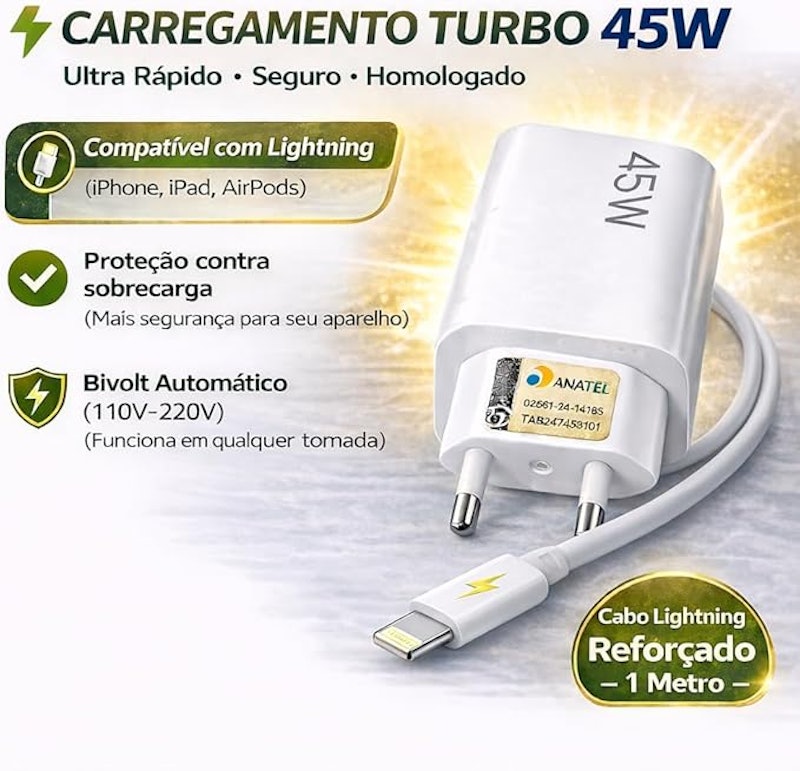 Kit Carregador Turbo 45 W com Cabo Lightning 4