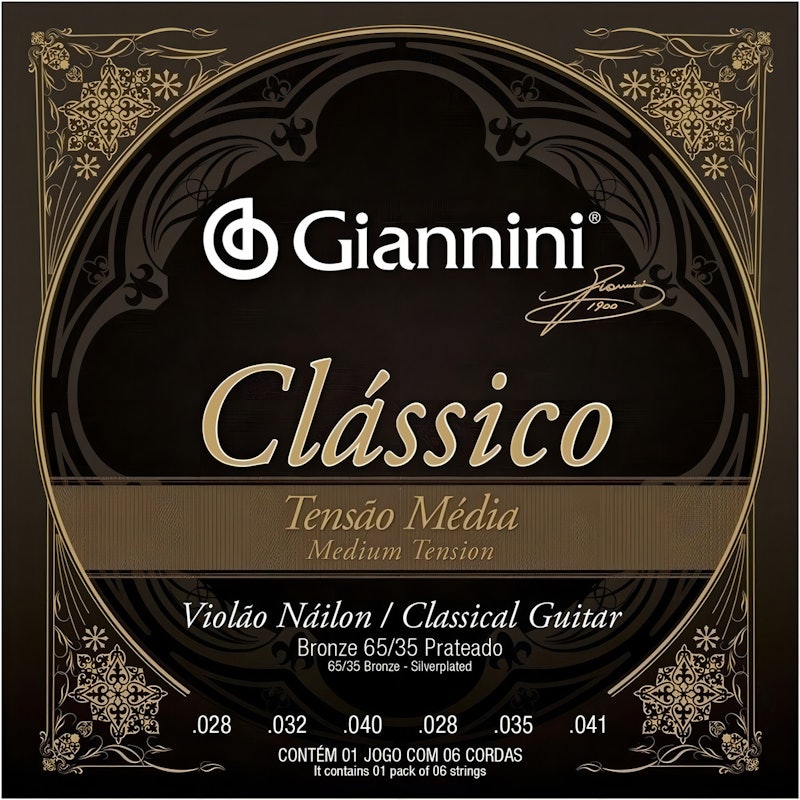 Encordoamento para Violão Náilon 6 Cordas Giannini Clássico Bronze 65/35 GENWPM 1