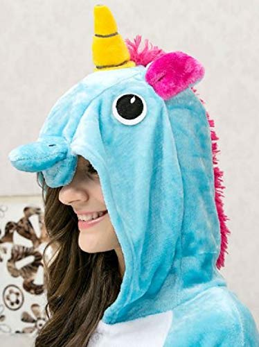 Pijama Kigurumi Unicórnio Azul Macacão com Capuz 3