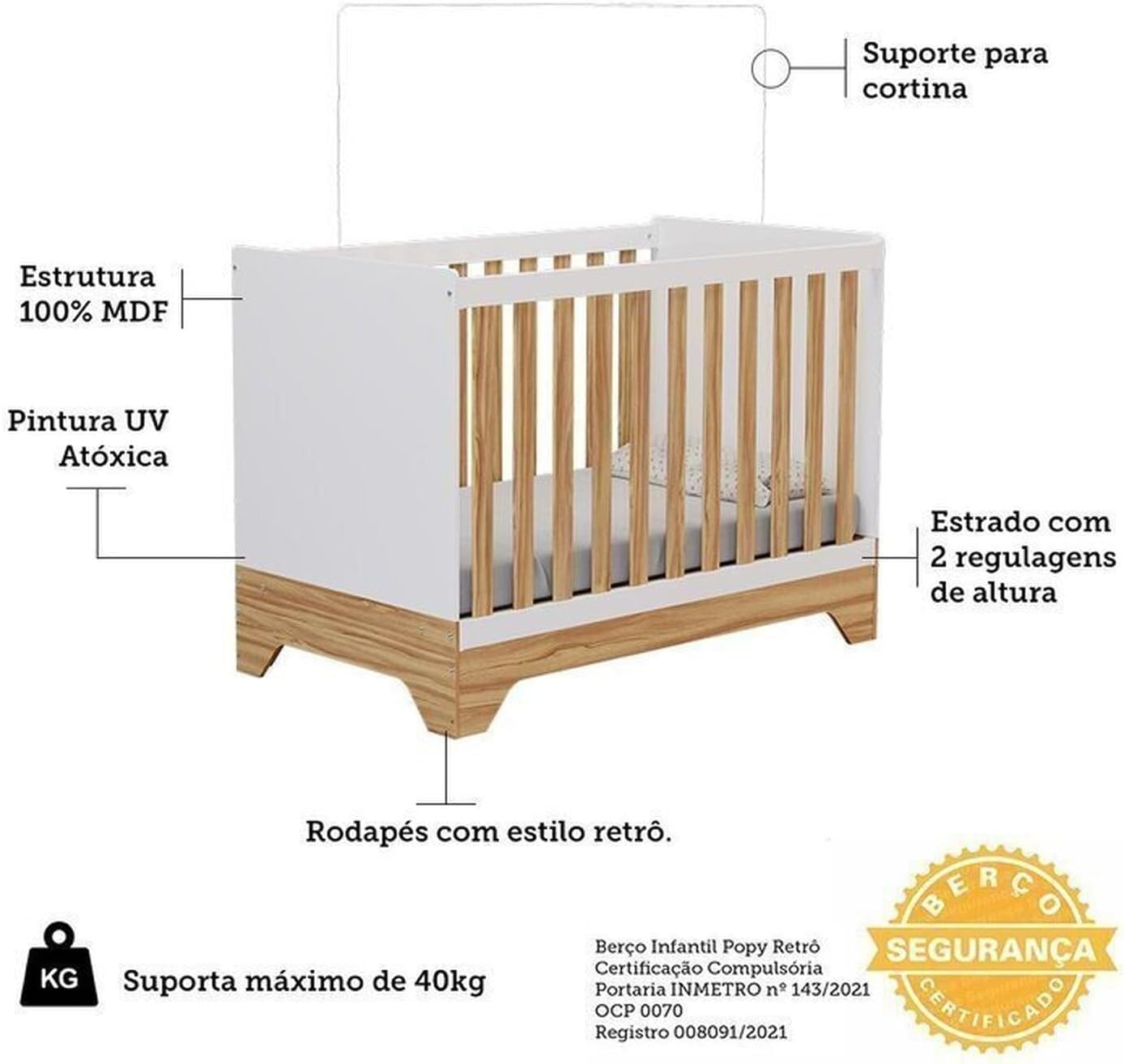 Quarto de Bebê Completo Guarda-Roupa e Cômoda com Janelas e Berço 100% MDF Ravy 3
