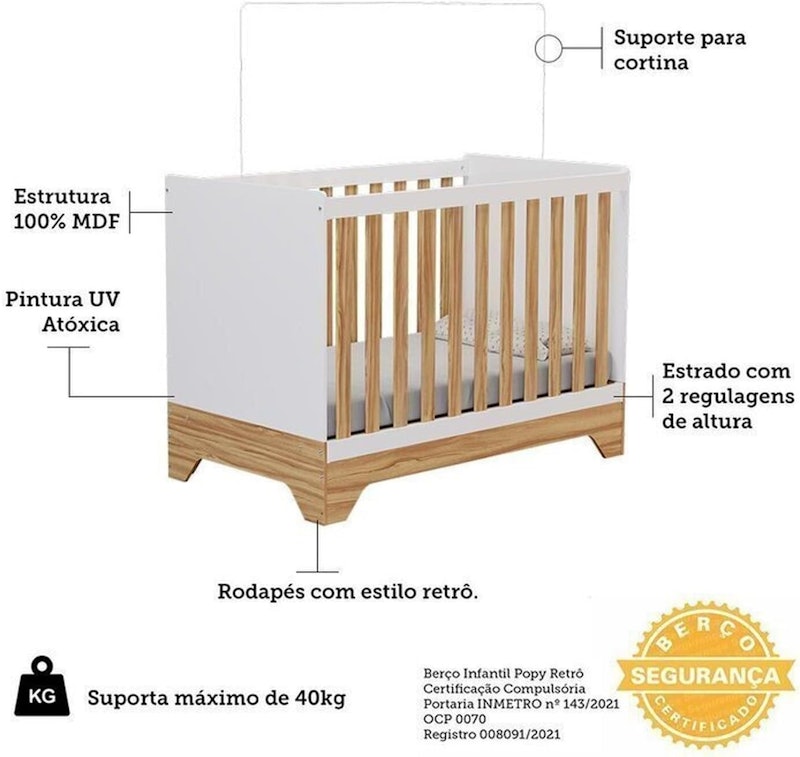 Quarto de Bebê Completo Guarda-Roupa e Cômoda com Janelas e Berço 100% MDF Ravy 3