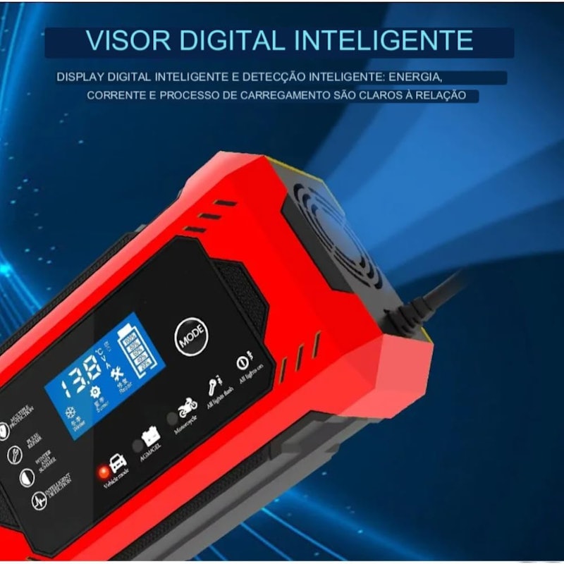 Carregador de Bateria 12 V Inteligente Carro e Moto Bivolt Lúmu 4