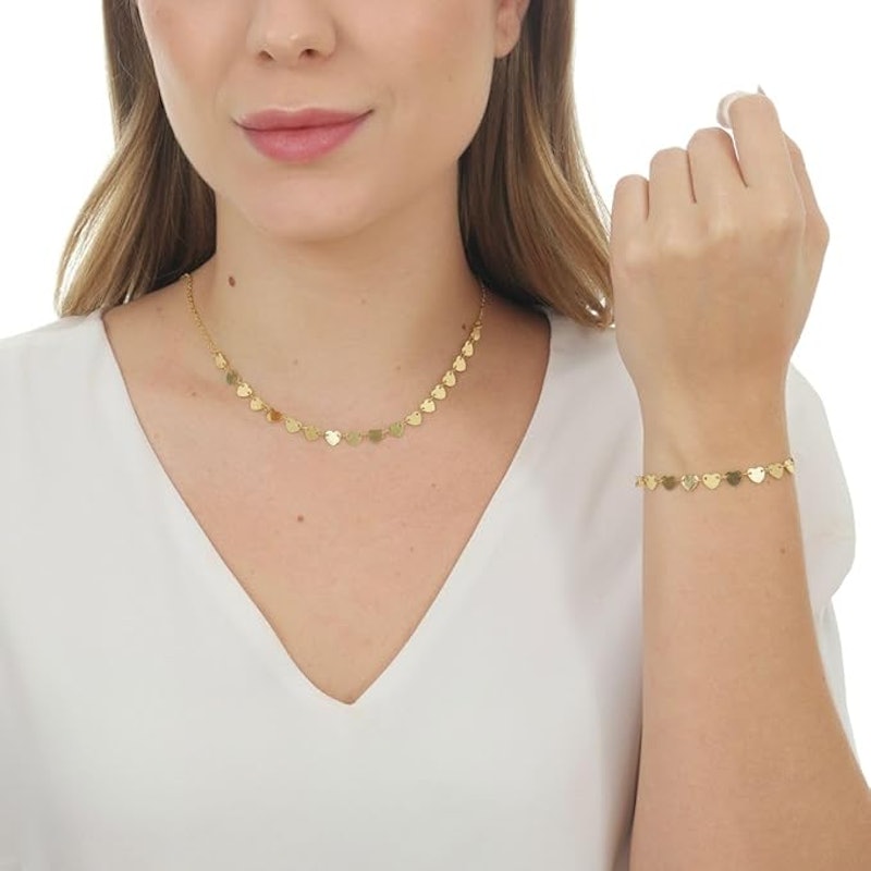 Conjunto de Colar e Pulseira de Coração Folheado a Prata 2