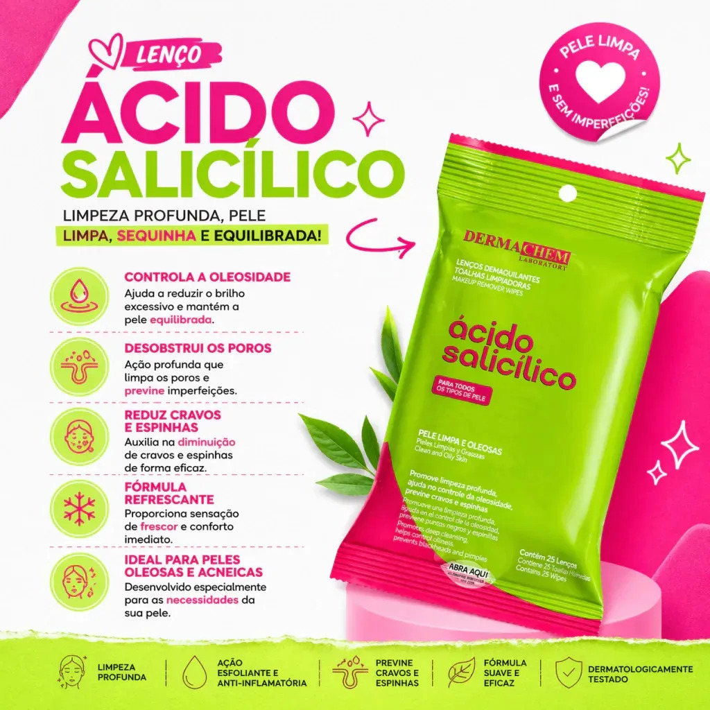 Lenço Demaquilante com Ácido Salicílico Antioleosidade 2