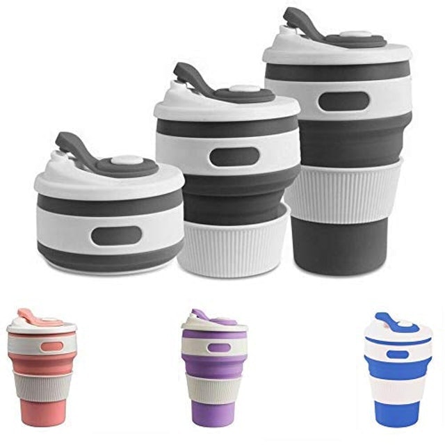 Copo Silicone Tampa Retrátil Café Bebida Quente Gelada Dobrável 3