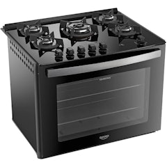 Fogão de Embutir 5 Bocas Preto com Mesa de Vidro Dako Supreme