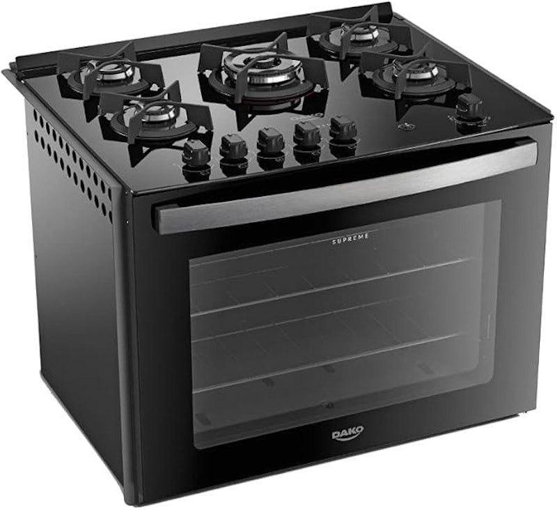 Fogão de Embutir 5 Bocas Preto com Mesa de Vidro Dako Supreme 1