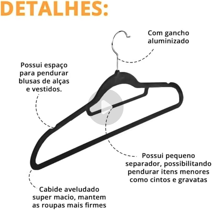 Cabide Adulto de Veludo Preto 4