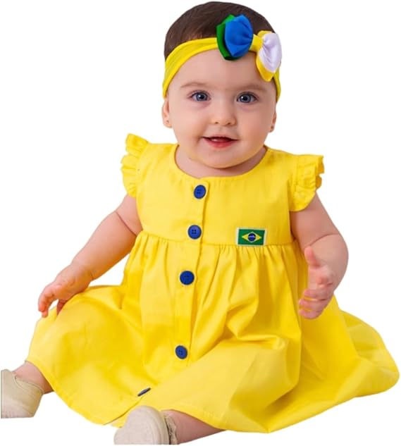 Vestido Infantil Copa do Mundo Brasil Amarelo 1