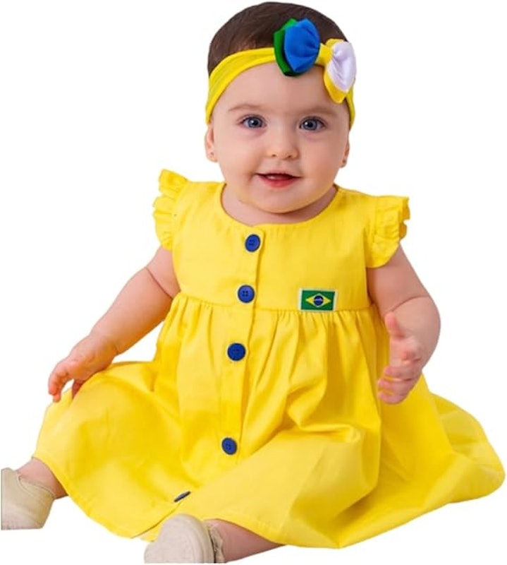 Vestido Infantil Copa do Mundo Brasil Amarelo 1