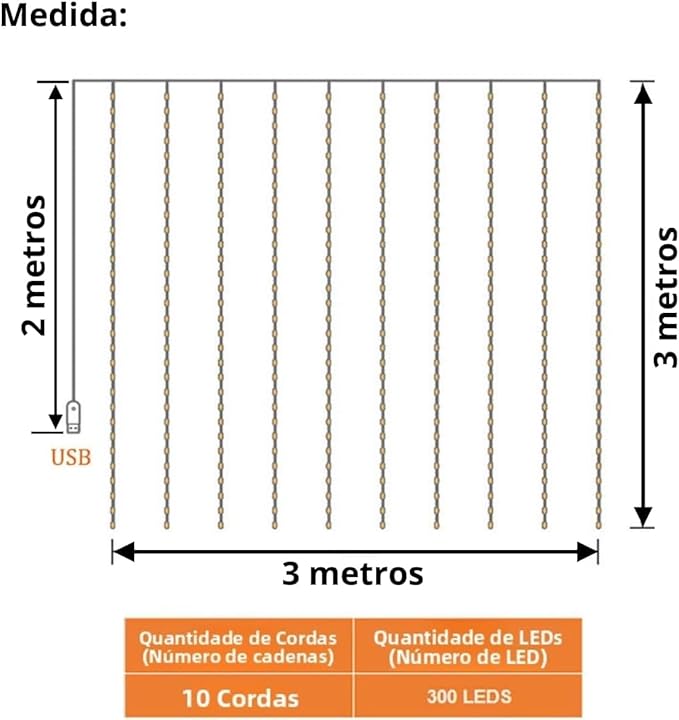 Cortina de LED 3x3 m 300 LEDs   5