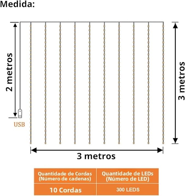 Cortina de LED 3x3 m 300 LEDs 5
