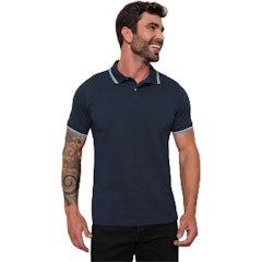 Camisa Polo Masculina com Manga Curta Lisa e Gola com Botão
