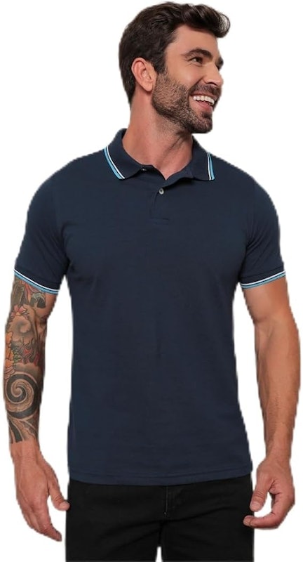 Camisa Polo Masculina com Manga Curta Lisa e Gola com Botão 1