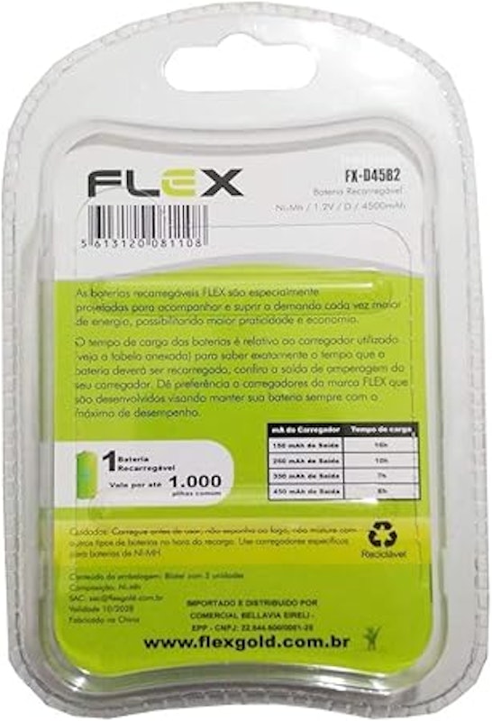 Pilha Recarregável Tipo D Grande 4500 mAh LR20 2