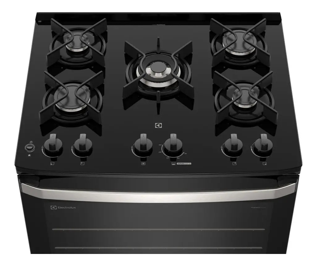 Fogão 5 Bocas Electrolux Preto Efficient Mesa de Vidro PerfectCook e Grades de Ferro 4