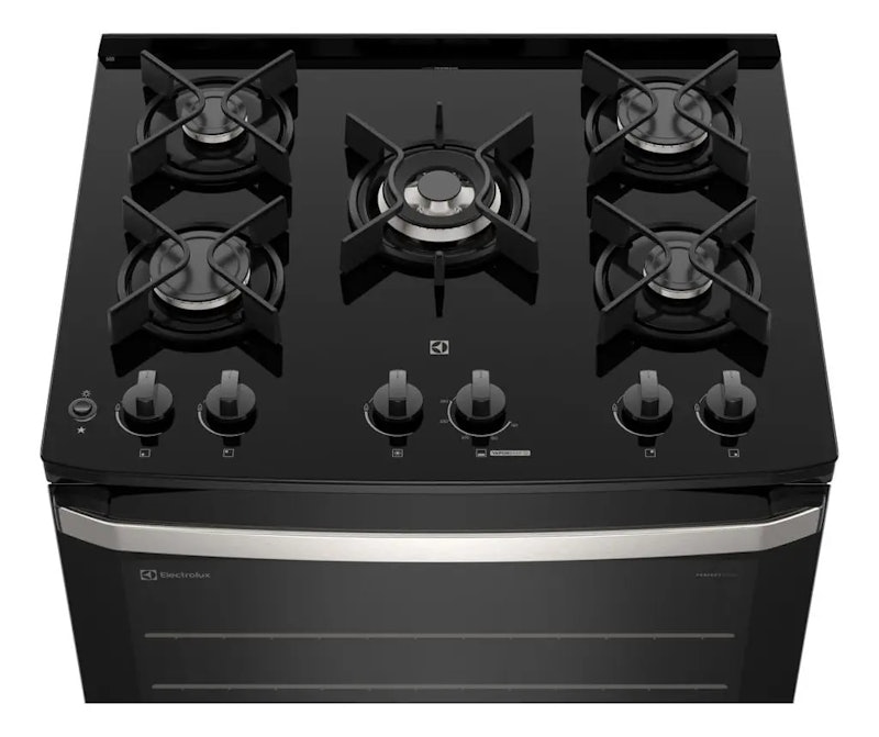 Fogão 5 Bocas Electrolux Preto Efficient Mesa de Vidro PerfectCook e Grades de Ferro 4
