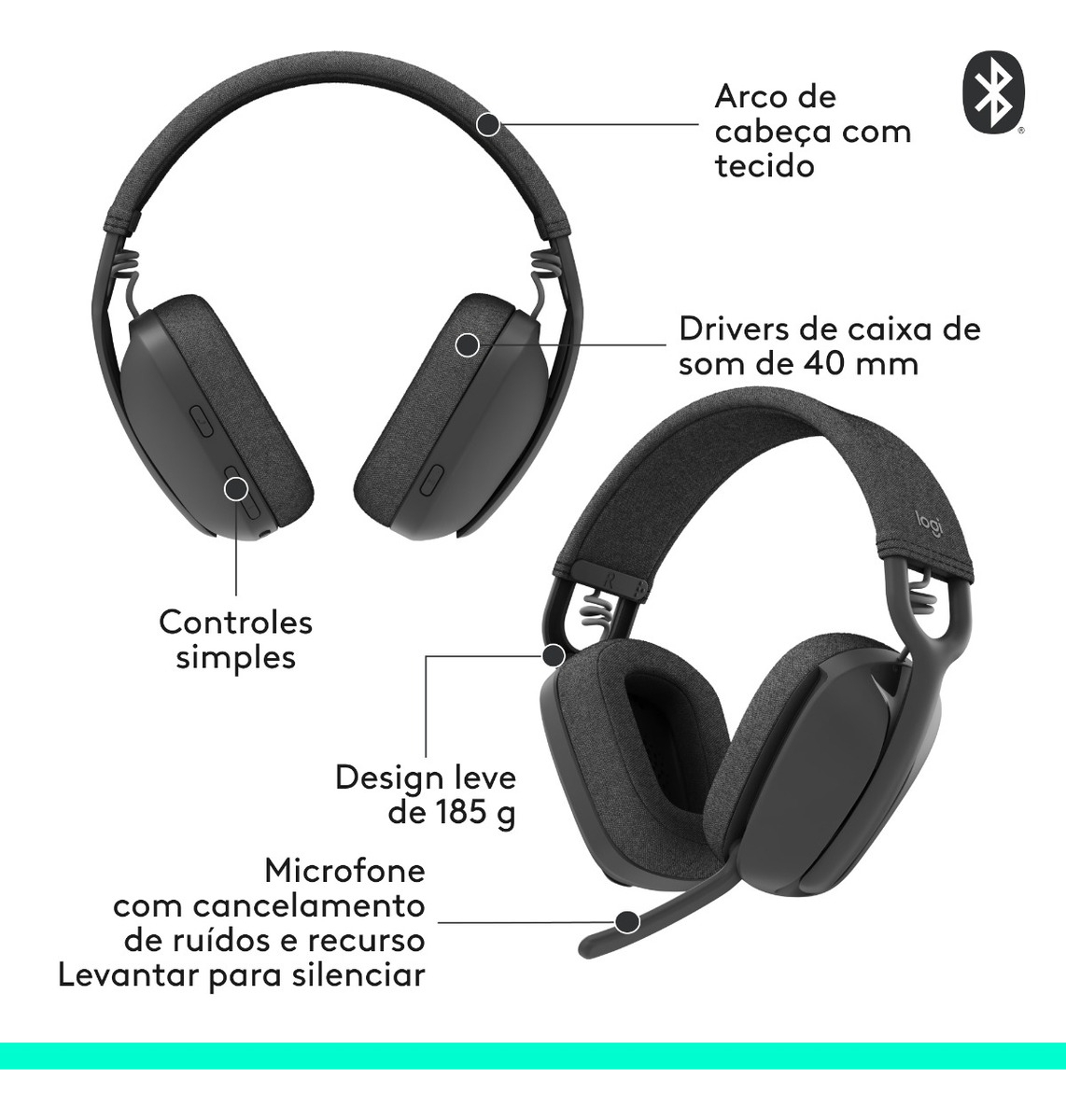 Headset sem fio Logitech Zone Vibe 100 4