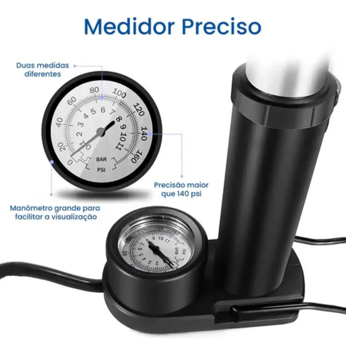 Bomba de Ar com Manômetro Portátil #TDD 3