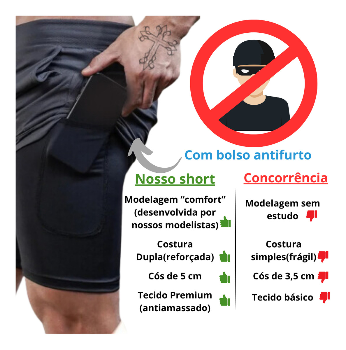 Short Duplo 2 em 1 Bermuda Bolso Interno Academia Corrida 2