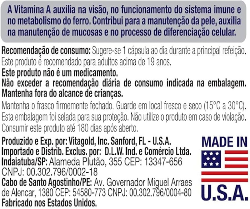 Vitamina A Beta Caroteno 8000 UI Vitgold 100 Cápsulas 4