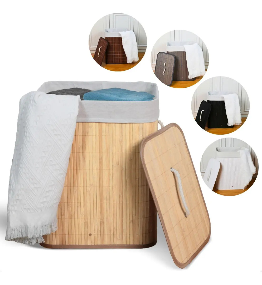 Cesto de Roupa Retangular Bambu  4