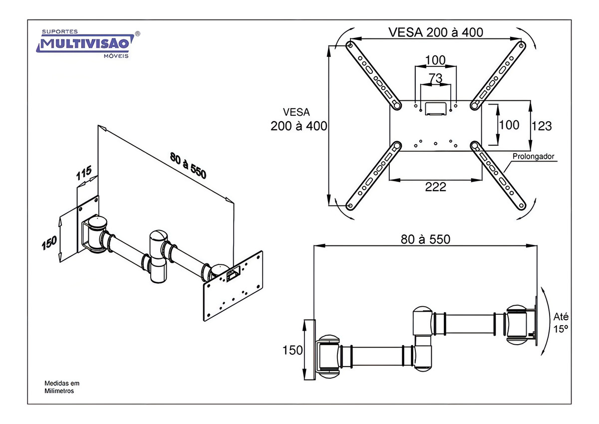 Suporte Articulado com Inclinação para TV de 19″ a 56″ 5